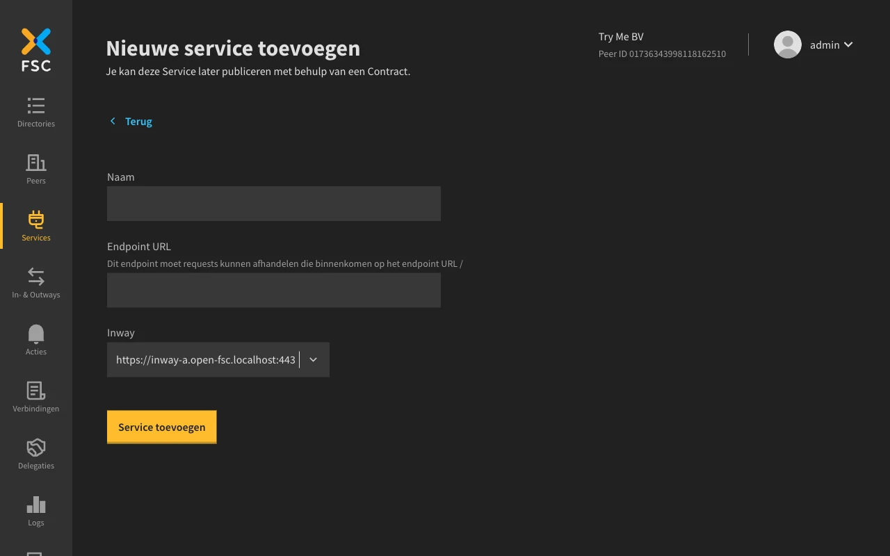 Create a Service form
